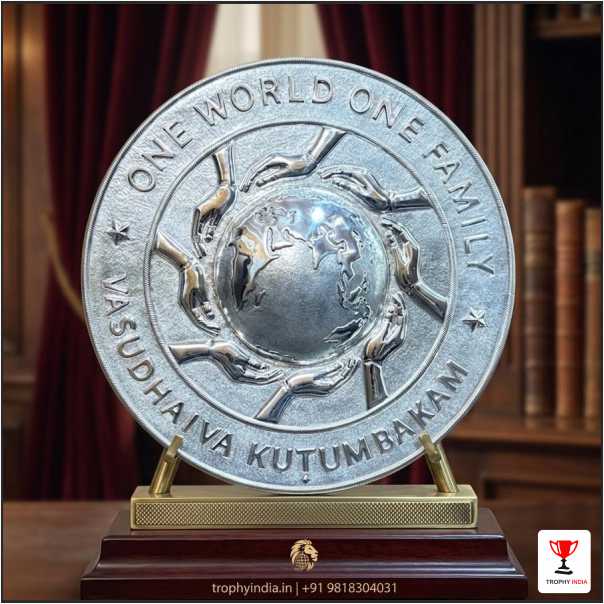 Premium Handcrafted Metal One World One Family Commemorative Plaque | TrophyIndia