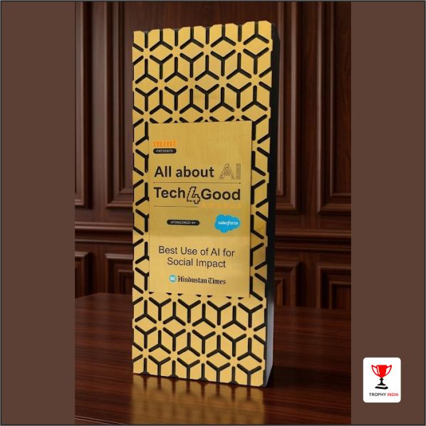 Premium Custom Geometric Cut Wooden Corporate Trophy - Trophy India