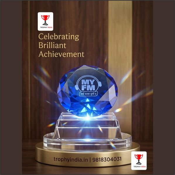 Customized Blue Crystal Diamond Award | Brilliant Achievement Trophy Manufacturer