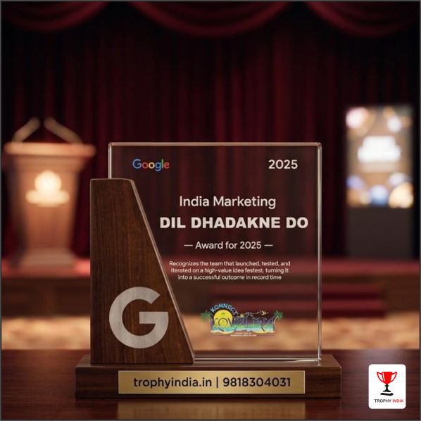 Customized Crystal and Wood Combination Trophy | Corporate & Government Excellence Award