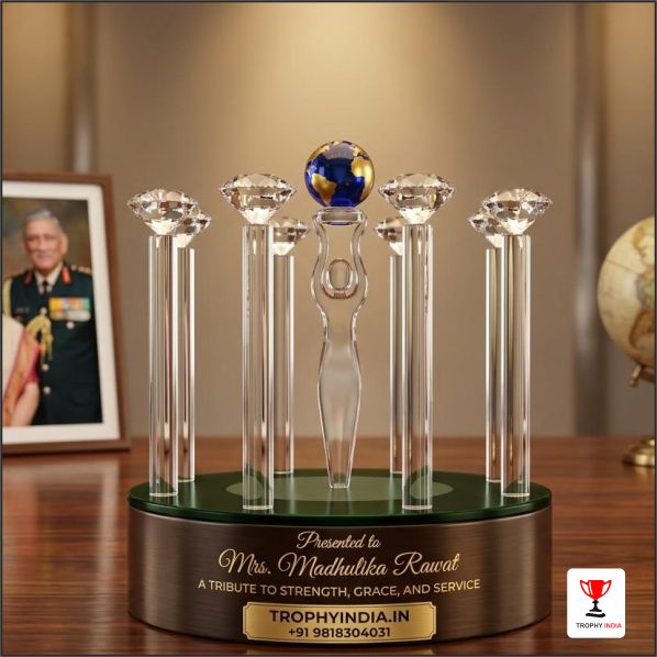 Custom Crystal Globe & Multi-Pillar Trophy | Corporate, Government & Defense Award