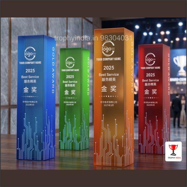 Custom 10-Inch Crystal Pillar Corporate Trophy – Trophy India