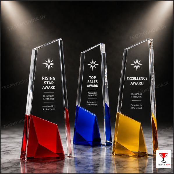 Iceberg Crystal Trophy with Colored Base for Corporate & Government Awards