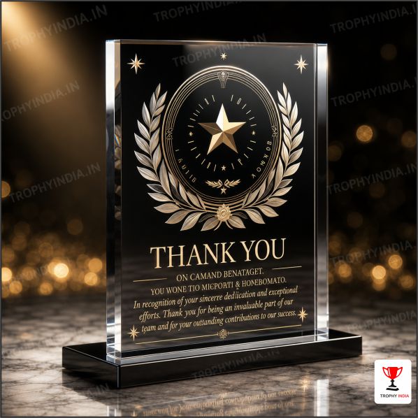 Black & Gold Star Crystal Plaque for Corporate & Government Recognition