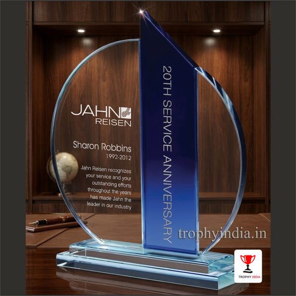 Modern Blue Pillar & Circular Crystal Award for Corporate Excellence