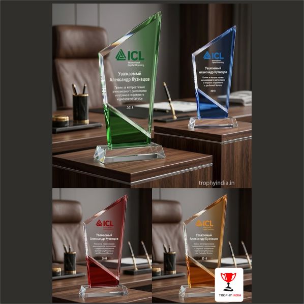 Ice-Edge Asymmetric Crystal Trophy for Tiered Corporate Recognition