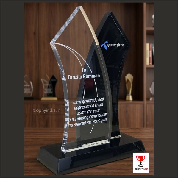 Premium Dual-Wing Geometric Crystal Trophy for Corporate & Government Awards