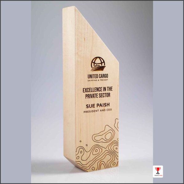 Custom 8-10 Inch Angular Cut Natural Wooden Corporate Trophy – Trophy India
