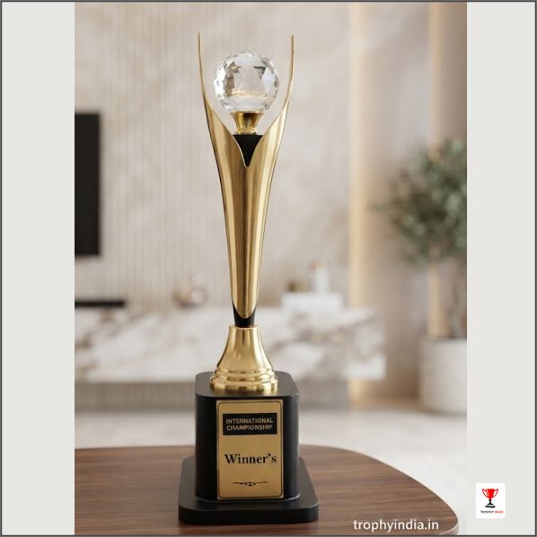 Premium Handcrafted Gold Wing Crystal Ball Championship Trophy | TrophyIndia