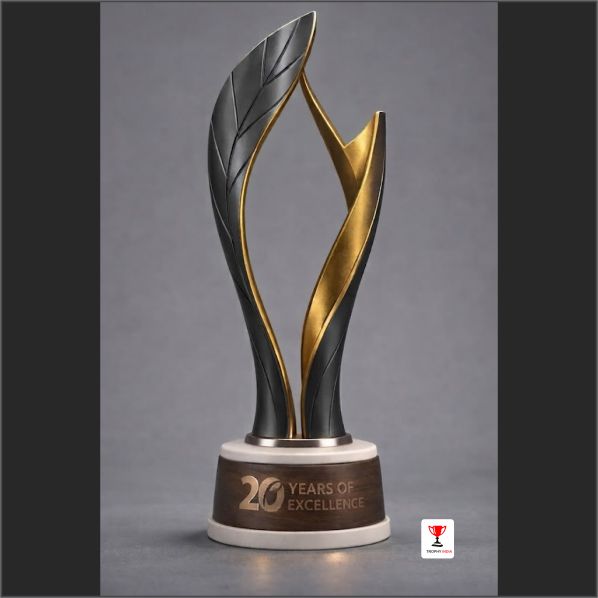 Premium Handcrafted Dual Tone Flame Metal Excellence Trophy | TrophyIndia