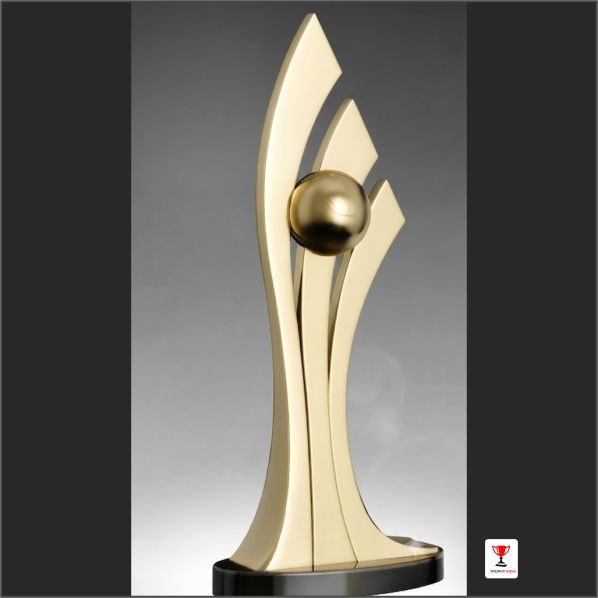Premium Handcrafted Gold Pillar Sphere Excellence Trophy | TrophyIndia