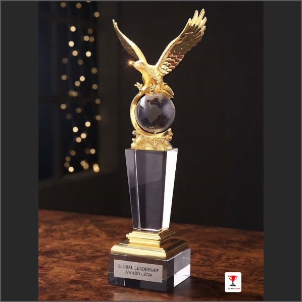 Premium Handcrafted Gold Eagle Crystal Column Championship Trophy | TrophyIndia