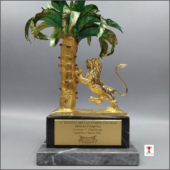 Premium Handcrafted Gold Lion Palm Tree Excellence Trophy | TrophyIndia