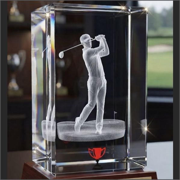 Premium 3D Engraved Crystal Golf Trophy – Customized Awards Delhi