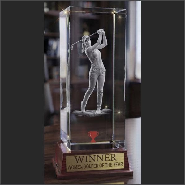 Premium 3D Engraved Ladies Crystal Golf Trophy – Customized Awards Delhi