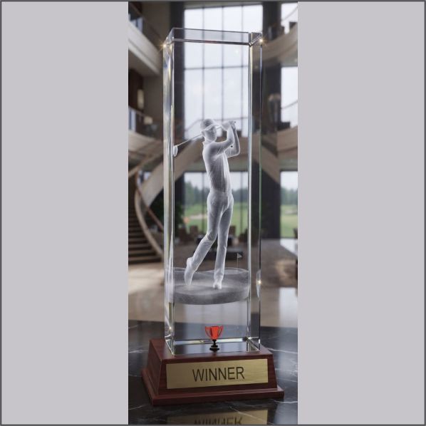 Premium Tall 3D Engraved Crystal Golf Trophy – Customized Awards Delhi