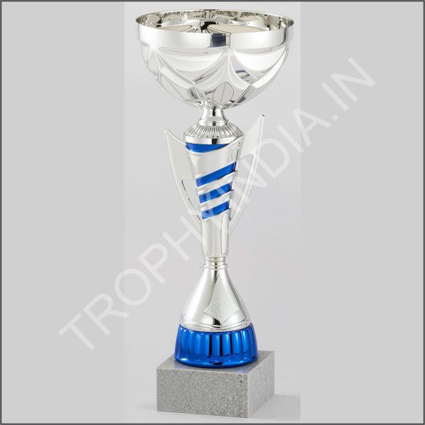 Buy Modern Silver & Blue Trophy Cup | Sports & Defense Awards India