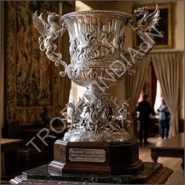 Buy Imperial Silver Trophy with Dragon Handles | Royal Defense Awards India