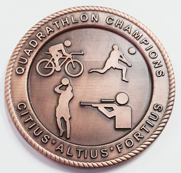 Antique Finish Sports Medal for Quadrathlon Events and Competitions