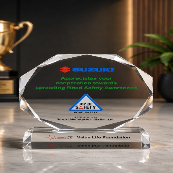 Abstract Curved Acrylic Trophy - Custom UV Printing & Logo Emblem