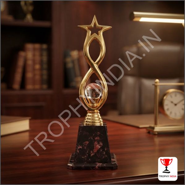 Premium Handcrafted Metal Star Trophy with Crystal Base | TrophyIndia