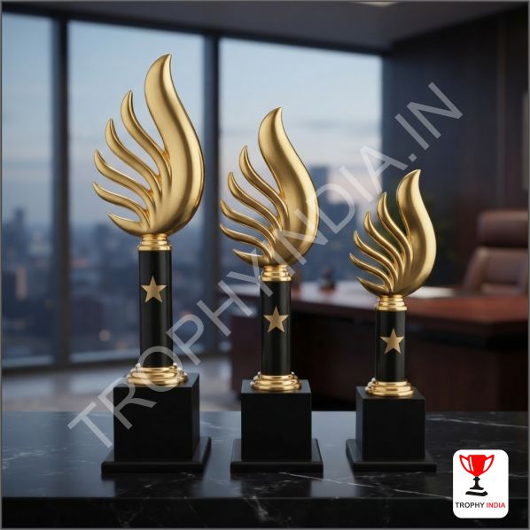 Tiered Golden Flame Metal Awards | Custom Corporate Trophies Delhi NCR