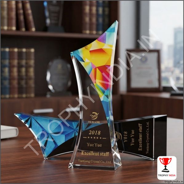 Colorful Abstract Acrylic Trophy with UV Printing for Corporate & Sales Excellence