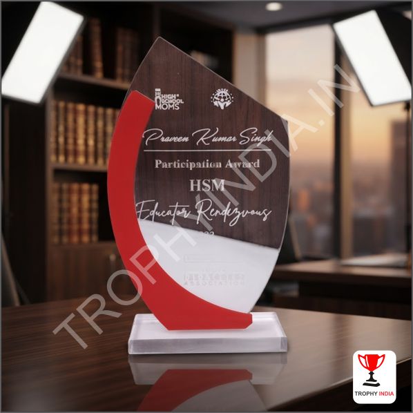 Custom Wood & Acrylic Trophy with Red Accent