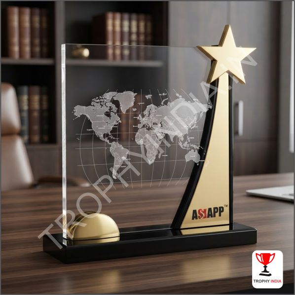Acrylic Plaque Trophy with Golden Star Accent - Custom UV Printing