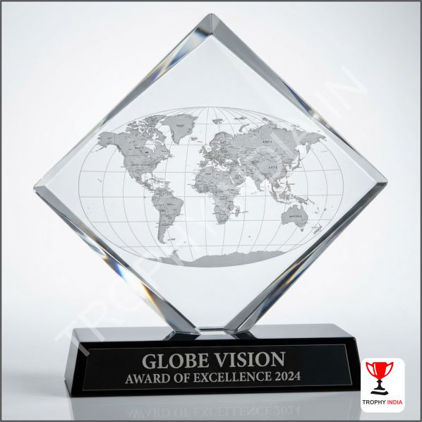 Tilted Diamond Acrylic Trophy - Custom UV Printing & Black Base