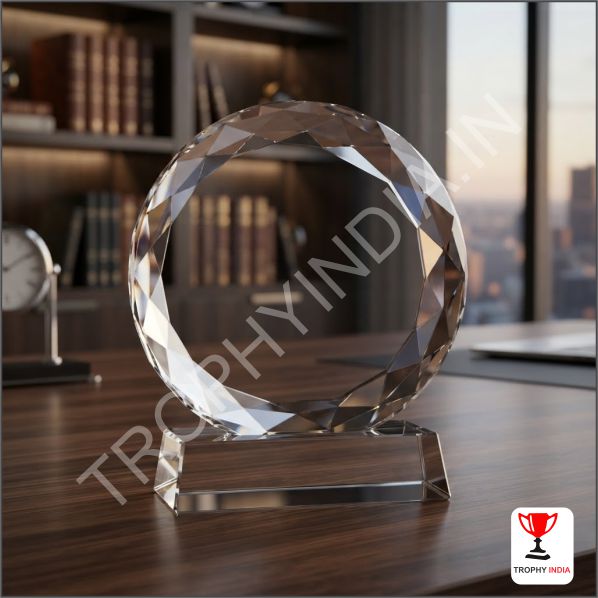 Customised Circular Diamond Trophy | Premium Crystal Award Makers Delhi Gurgaon