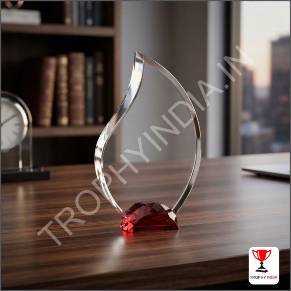 Flame-Inspired Premium Crystal Trophy with Ruby Red Base