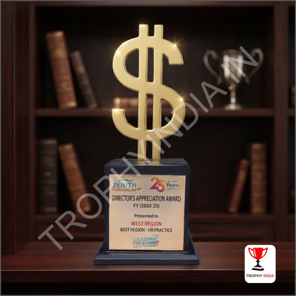 Premium Dollar Symbol Achievement Award – Gold Finish with Matte Black Base