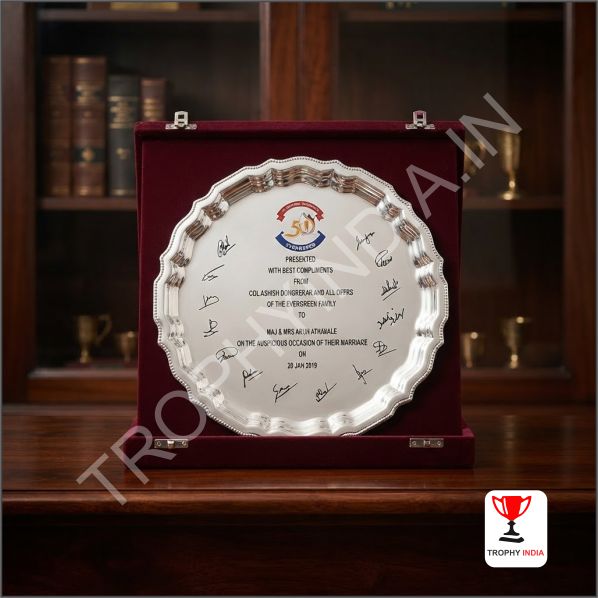 Silver Salver Plate with Red Velvet Box - Custom Mementos Delhi NCR