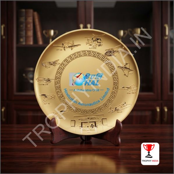 Custom Technical Engraved Gold Salver Plate - PSU & Aerospace Awards
