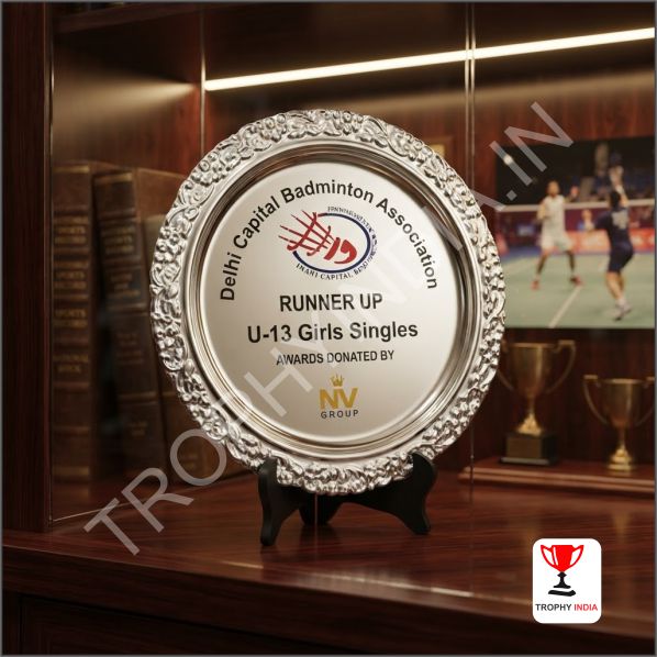 Customizable Sports Runner-Up Plate - Silver Floral Design