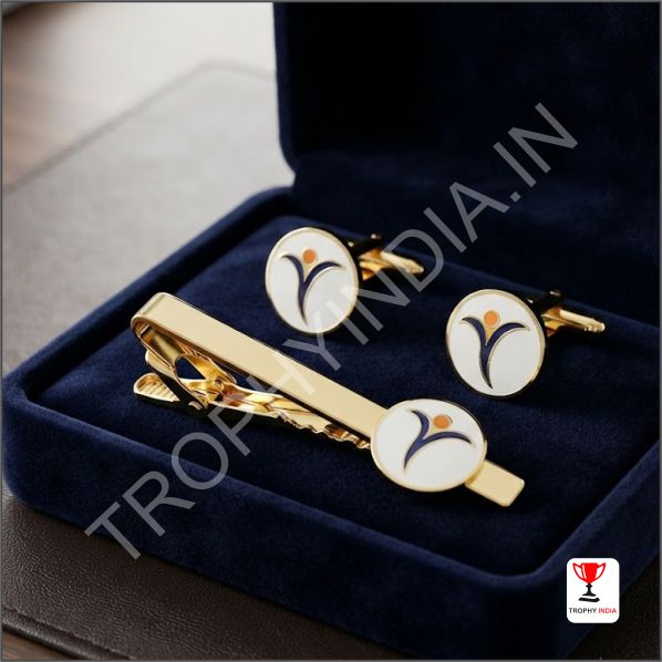 Custom Gold Enamel Cufflinks Tie Clip Combo Set and Medals