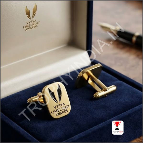 Custom Gold Rectangular Brass Cufflinks Badges and Medals