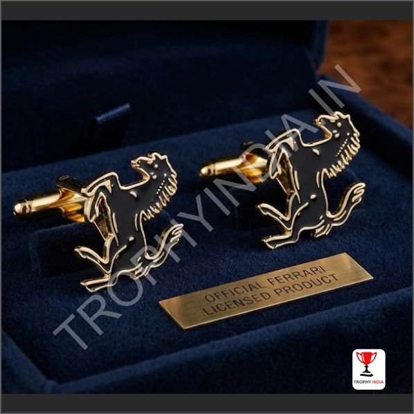 Custom Gold Die Cut Prancing Horse Logo Cufflinks Badges and Medals