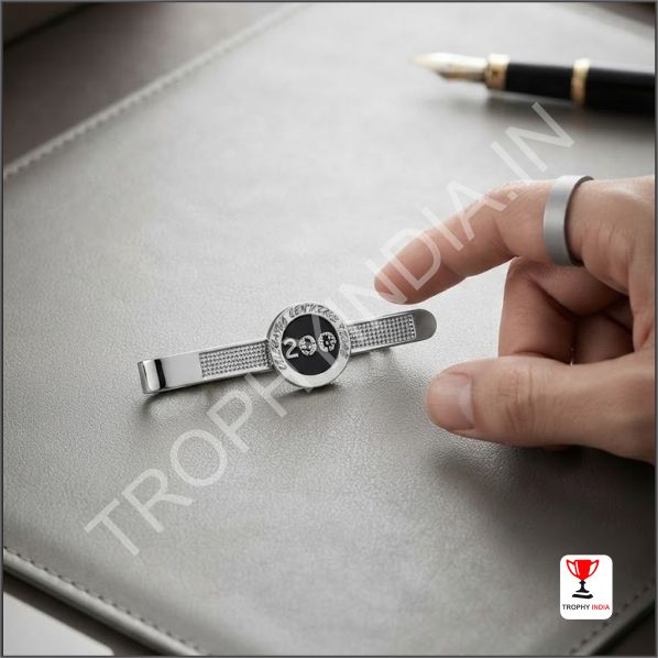 Custom Silver Tie Clip Engraved Monogram Crest Badges and Medals