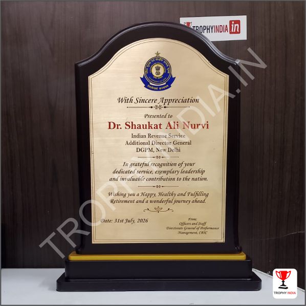 Customized Wooden Plaque Award with Metal Plate | Trophy India