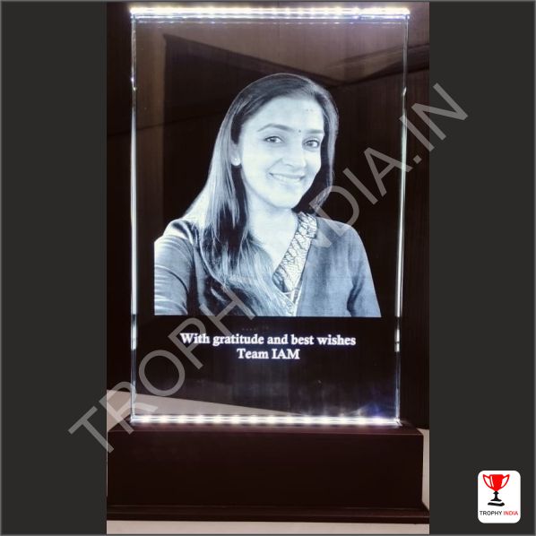 Customized 3D Engraved Crystal Award with Illuminated LED Base | Trophy India