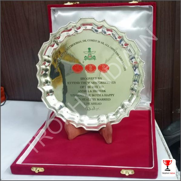 Customized Silver Plated Salver Award Plate with Velvet Box | Trophy India