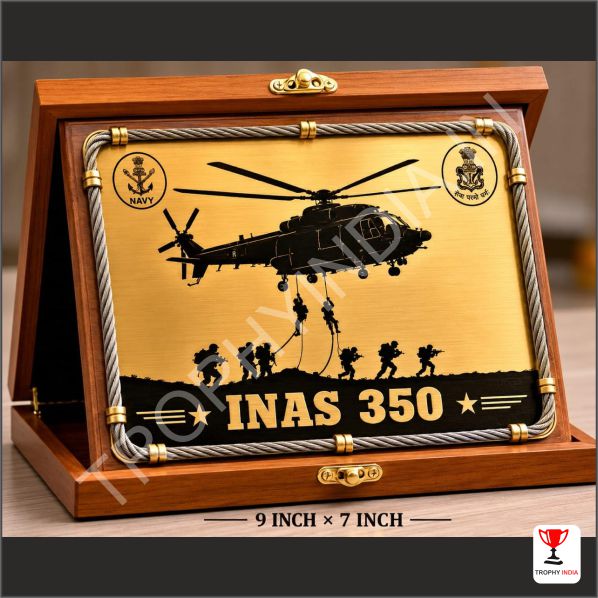 Customized Defense Brass Metal Plate Plaque with Wooden Folding Box | Trophy India