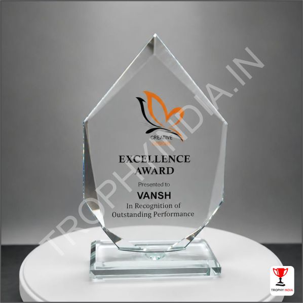 Customized Diamond Cut Crystal Trophy Award | Trophy India