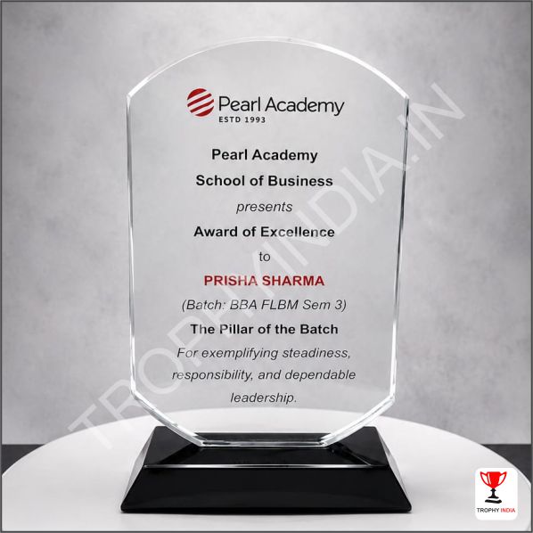 Customized Arched Crystal Plaque Award with Black Base | Trophy India