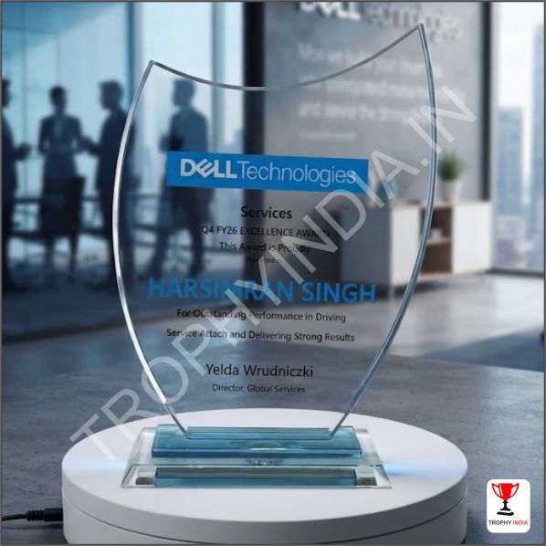 Customized Shield Cut Crystal Trophy Award | Trophy India