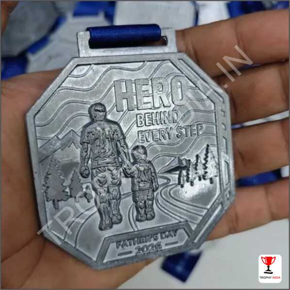 Customized Octagonal Antique Silver Sports Marathon Medal | Trophy India