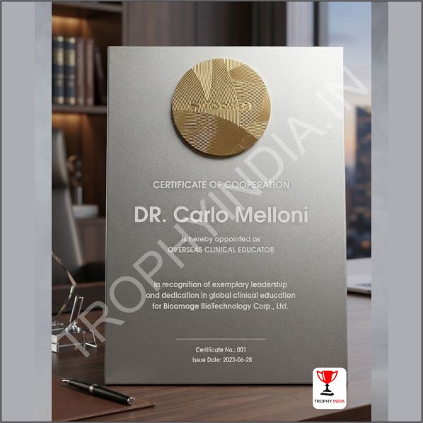 Customized Wooden Plaque Award with Brushed Silver Plate | Trophy India