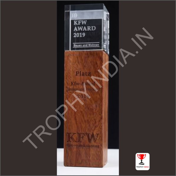 Customized Executive Wooden Column Crystal Award Trophy | Trophy India